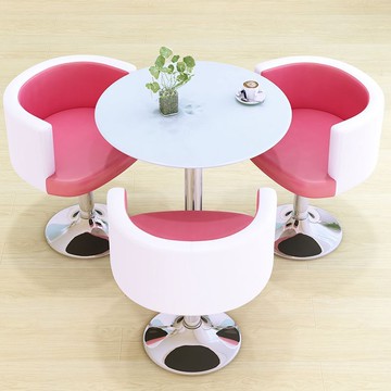 洽談桌椅組合咖啡廳奶茶店桌椅鋼化玻璃茶幾桌小圓桌休閑接待桌椅[DD010109]