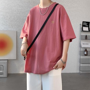 棉麻短袖t恤男夏季薄款半袖衫亞麻寬松體恤純色簡約五分袖上衣潮