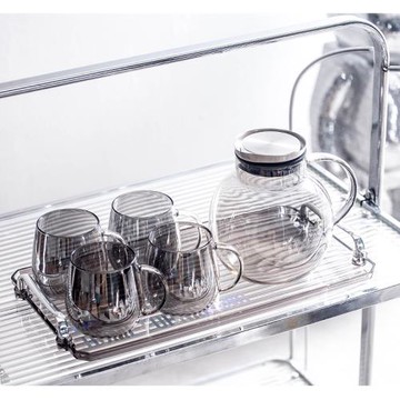 煙灰色家用大容量冷水壺1600ml(1壺4杯1托盤套組)