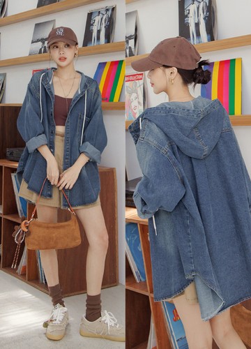 連帽抽繩牛仔外套