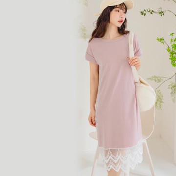 OB嚴選中大尺碼-含棉蕾絲拼接落肩修身長洋裝《DA9651》