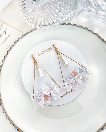 花園手工串珠春夏夢幻耳環 水滴珍珠 粉彩色