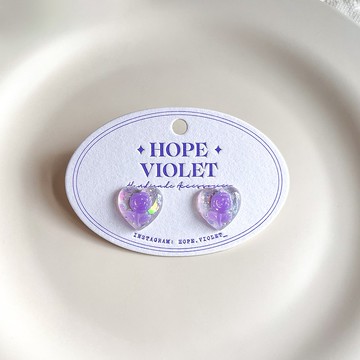 紫玫瑰花浪漫心型耳環- Rose Garden