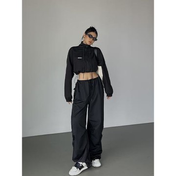 井也 黑色工裝褲2023夏季新款美式復古高腰直筒闊腿褲寬松休閑女