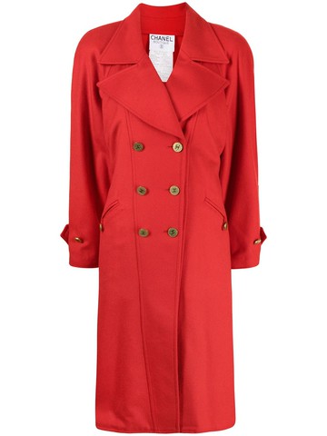 CHANEL Pre-Owned - 1994 CC buttons double-breasted cashmere coat - women - Cashmere - 34 - Red