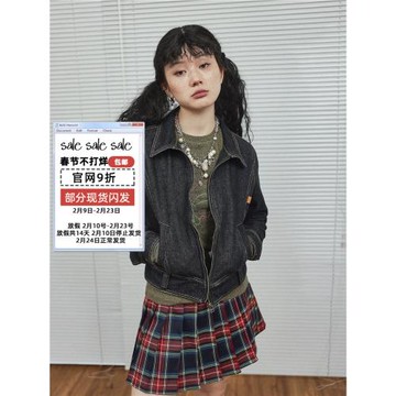 (免運)Achihara上衣外套短款初秋季長袖BLACK-BLACK DENIM牛仔夾克女款