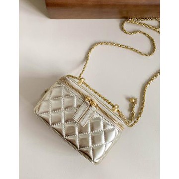 小香風真皮菱格單肩迷你盒子包