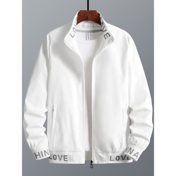 春秋運動外套男薄款潮流百搭白色運動服帥氣立領夾克青年網紅單衣