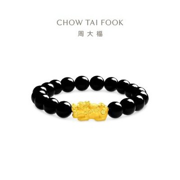 周大福 網路限定款 腰纏萬貫貔貅 黑玉髓黃金手鍊