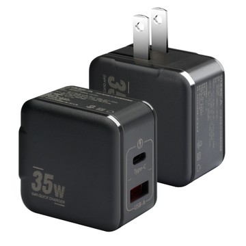 VOORCA精裝1C+1A孔35W氮化鎵充電器(黑)+MyStyle 耐彎折編織線 USB to Type-C-120cm-銀線