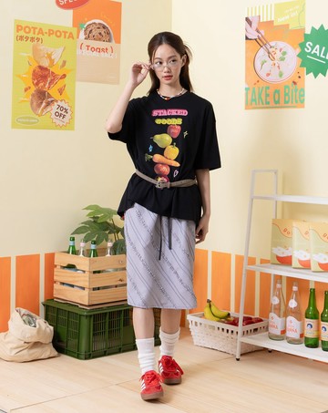 立體條紋花邊抽繩半身圓裙