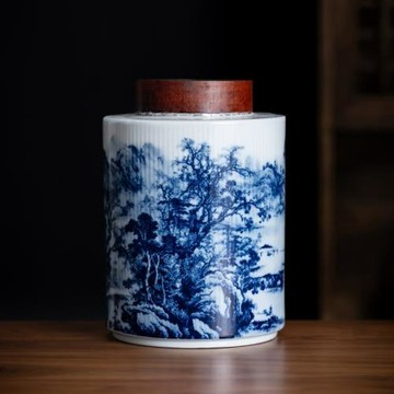 中式仿古茶葉罐陶瓷青花普洱白茶密封罐高檔布袋禮盒裝綠茶龍井茶