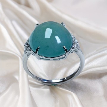 冰種藍水翡翠蛋面戒指 925純銀 | 天然A貨翡翠 |送禮