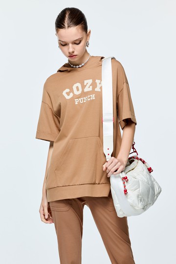 質樸焦糖色連帽休閒上衣