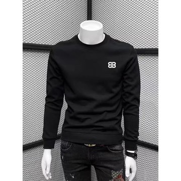 男士純色衛衣精梳棉圓領加絨長袖簡約高端潮牌秋冬套頭休閑打底衫