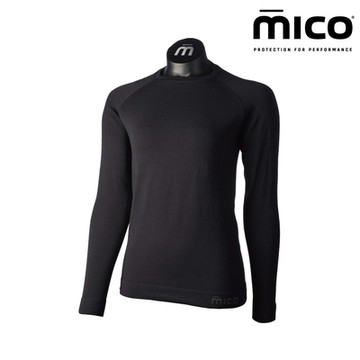 MICO 女 圓領無縫美麗諾羊毛蠶絲保暖上衣 IN1746【007黑】