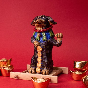 新年送禮招財黑四目長狗Lucky DooooooG/招財狗-有現貨