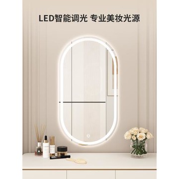 橢圓智能led化妝鏡壁掛臥室梳妝臺鏡子掛墻式帶燈發光異形梳妝鏡
