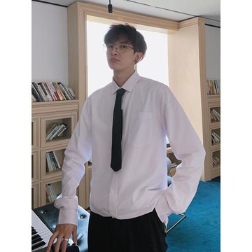 白襯衫男長袖高級感潮流帥氣寬松大碼休閑免燙男裝搭配一套dk制服