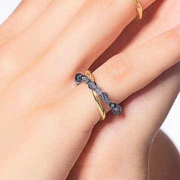 SLOW ROVER｜氣泡星雲 堇青石雙圈串珠戒-厚鍍14K金 - #13