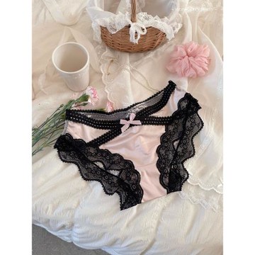 法式浪漫緞面蕾絲邊冰絲少女內褲女生性感女士純欲純棉襠2025新款