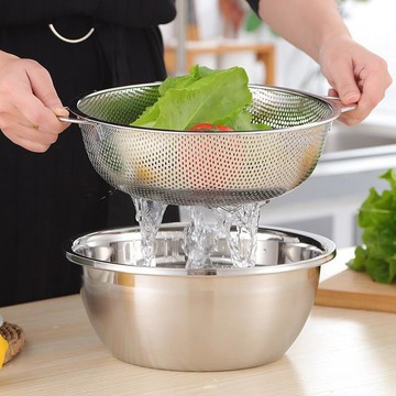 【台灣出貨】不鏽鋼瀝水籃洗菜籃加厚家用盆水果籃洗菜盆淘米盆廚房瀝水盆過濾收納  廚房水槽瀝水架 洗菜籃  瀝水籃