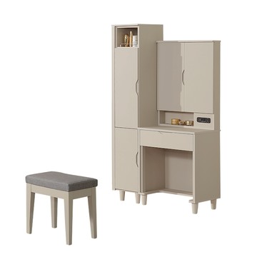 直人木業-RJ現代奶油風側拉鏡櫃化妝桌椅組91公分