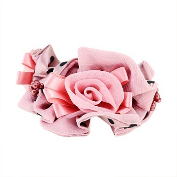 Charme 韓國流行 大點點緞面雪紡花朵髮圈 粉色