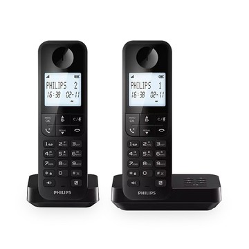 PHILIPS 大螢幕電量顯示1.7GHz數位子母答錄機無線電話-D2752B