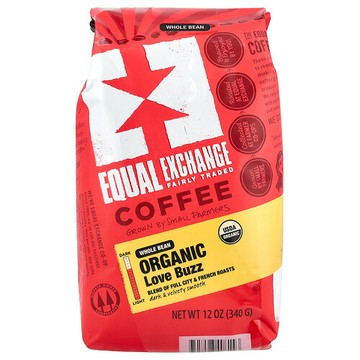 Equal Exchange, 有機咖啡，Love Buzz，全豆，法式烘培，12 盎司（340 克）