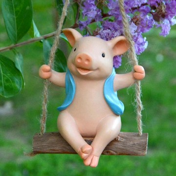 創意蕩秋千仿真動物擺件花園景觀庭院陽臺兔子可掛裝飾品禮物網紅