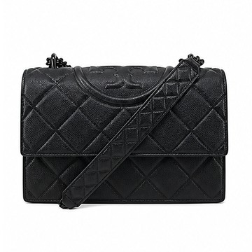 TORY BURCH FLEMING 菱格紋鏈帶斜背包(小/全黑)