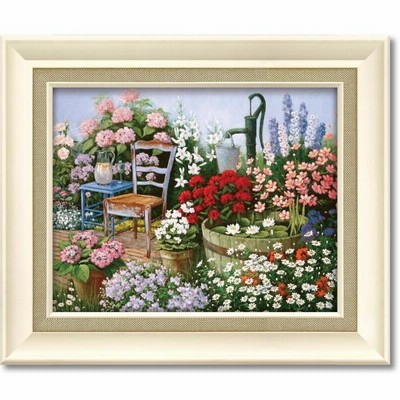 絵画 ピーターモッツ「エリーズ ガーデニング」 インテリア 壁掛け アート おしゃれ 額付 花 風景 リビング 玄関 寝室 壁に飾る 絵 フレーム付 フラワー ギフト