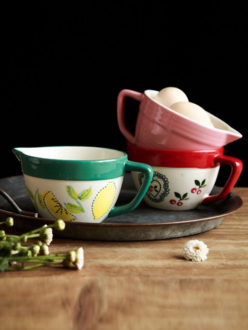 網紅小號陶瓷打蛋碗烘焙調面糊引流碗帶尖嘴碗攪拌碗有手柄料理碗