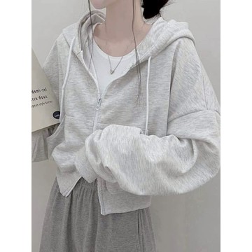 Codibook｜韓國 ccomeng 寬鬆剪裁連帽短版拉繩外套［預購］拉鍊外套 連帽上衣 女裝