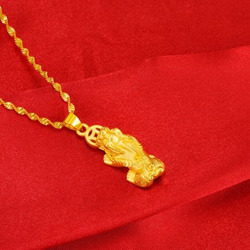 新款 越南沙金金錢貔貅女士吊墜真金色時尚泰國金磨砂動物項墜久