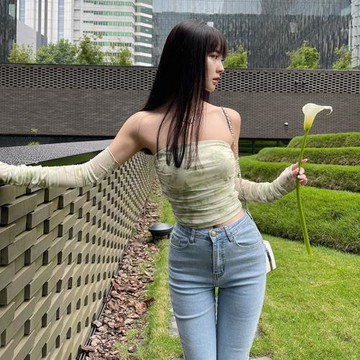 BLACK CHERRY一字肩上衣女夏辣妹鎖骨性感抹胸式露肩網紗高級感