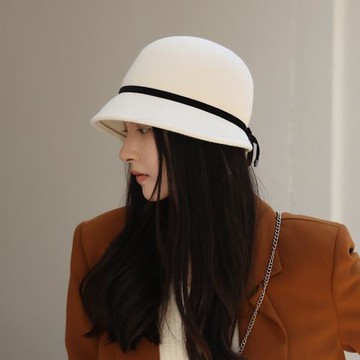 羊毛呢白色赫本漁夫帽子女士秋冬法式復古優雅氣質名媛小香風禮帽