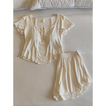 莫代爾睡衣女春夏季帶胸墊一體短袖短褲甜美性感網紅風家居服套裝