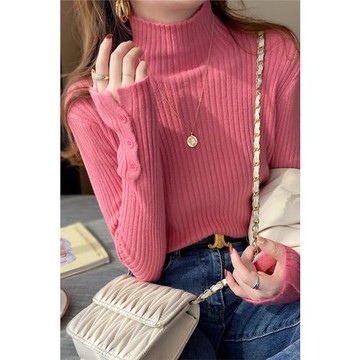 半高領打底衫女2025年冬季新款內搭洋氣粉色針織衫毛衣秋冬裝上衣