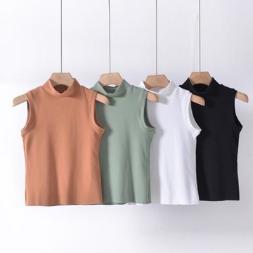 秋冬雙面德絨半高領上衣加絨加厚無痕背心內搭打底秋衣保暖內衣女