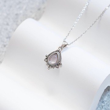 粉晶925純銀巴洛克風格項鍊