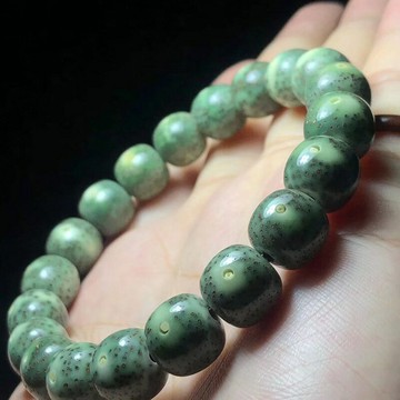 老油石玉料海南星月菩提陰綠玉化男女士手串單圈玉籽108顆佛珠