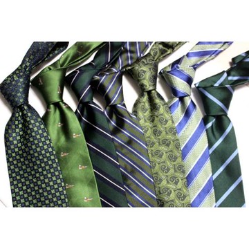 出口外貿原單色織提花男正裝商務手打綠色條紋碎花紳士領帶正式