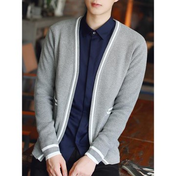 春秋季針織衫開衫男v領韓版青年長袖毛衣外套男修身純棉潮毛線衫