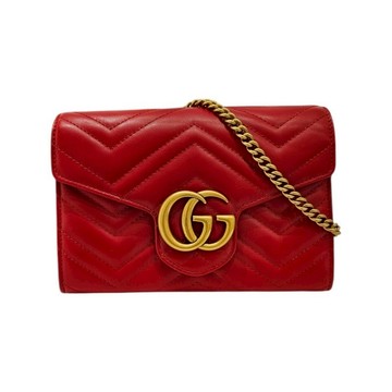 Gucci 474575 GG Marmont 新款 WOC 鏈帶包 紅色