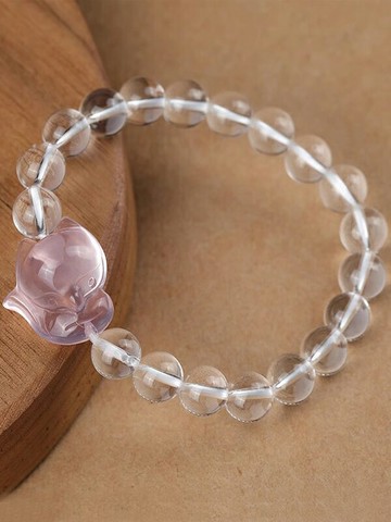 天然白水晶手鏈 粉水晶狐貍手鏈 星光粉水晶狐貍手串 紅瑪瑙三合