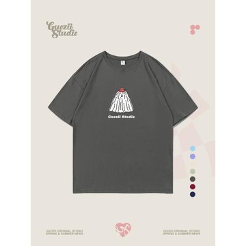 Guozii日系灰色正肩顯瘦短袖t恤女寬松純棉小個子顯白半袖上衣夏