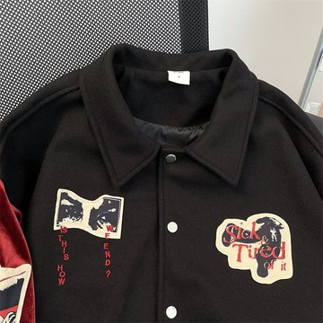 秋冬季潮牌美式棒球服男 毛巾繡飛行員夾克情侶休閒寬鬆外套