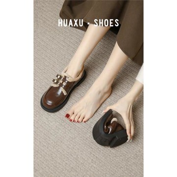 爆款學院風平底小皮鞋女加絨冬季外穿毛毛鞋一腳蹬懶人鞋真皮棉鞋